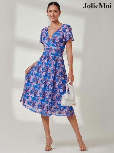 Jolie Moi Blue Fit & Flare Mesh Midi Dress (E70100) | €32