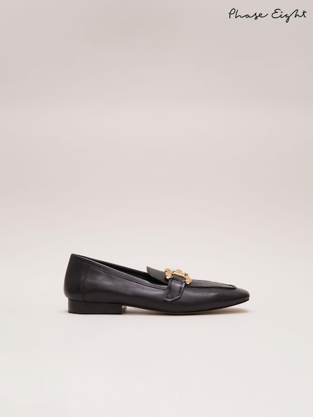 Phase Eight Black Leather Flat Loafers (E70104) | AED288