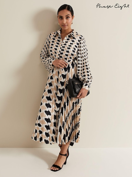 Phase Eight Black Petite Phase Eight Lyric Geo Pleated Midi Black Dress (E70107) | €79