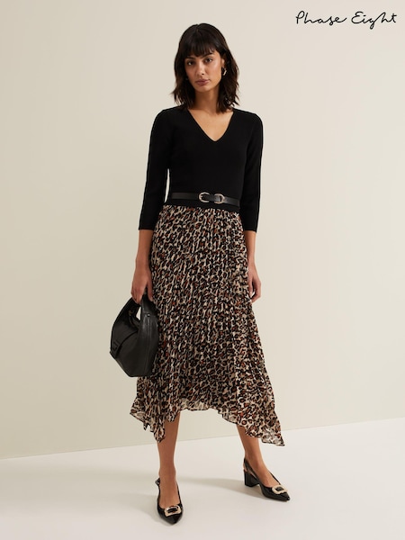 Phase Eight Black Josephine Animal Woven Hem Knit Dress (E70110) | €108