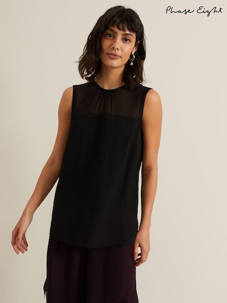 Phase Eight Black Marissa Mixed Media Top (E70117) | 170 QAR