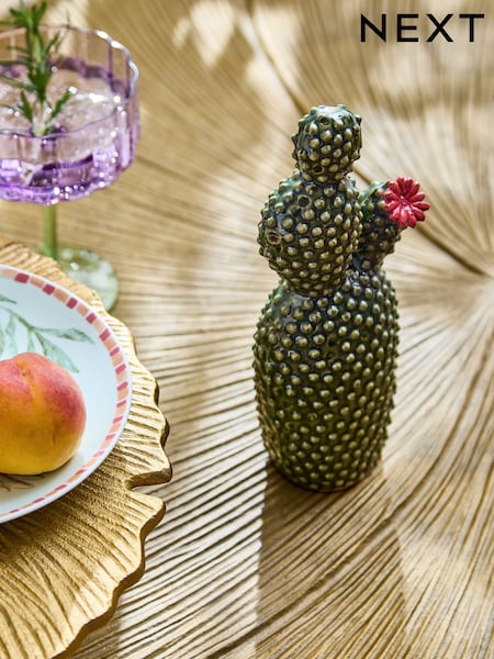 Green Ceramic Flowering Cactus Ornament (E70169) | €13