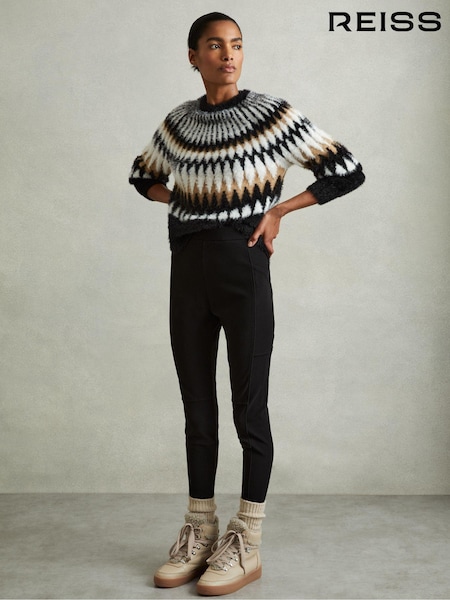 Reiss Black/Camel Indi Fuzzy Fairisle Pattern Crew Neck Jumper (E70176) | €242