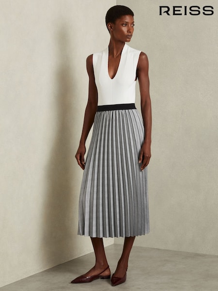 Reiss Nova Checked Pleated Midi Skirt (E70179) | ‏1,152‏₪
