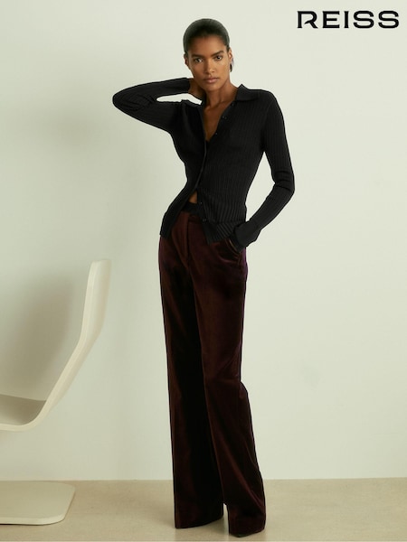 Reiss Burgundy Yasmin Cotton-Velvet Flared Trousers (E70187) | €271