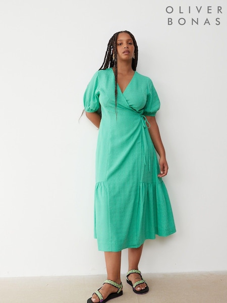 Oliver Bonas Textured Wrap Midi Dress (E70336) | 333 LEI