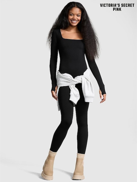 Victoria's Secret PINK Black Long Sleeve Square Neck Jumpsuit (E70362) | €63