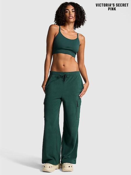 Victoria's Secret PINK Deep Forest Green Fleece Wide Leg Cargo Joggers (E70366) | €25