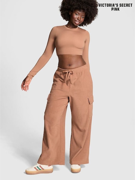 Victoria's Secret PINK Toffee Brown Fleece Wide Leg Cargo Joggers (E70370) | €27