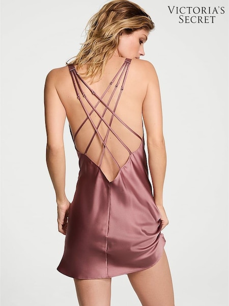 Victoria's Secret Vintage Rose Pink Shine Strappy Back Satin Slip Dress (E70373) | €79