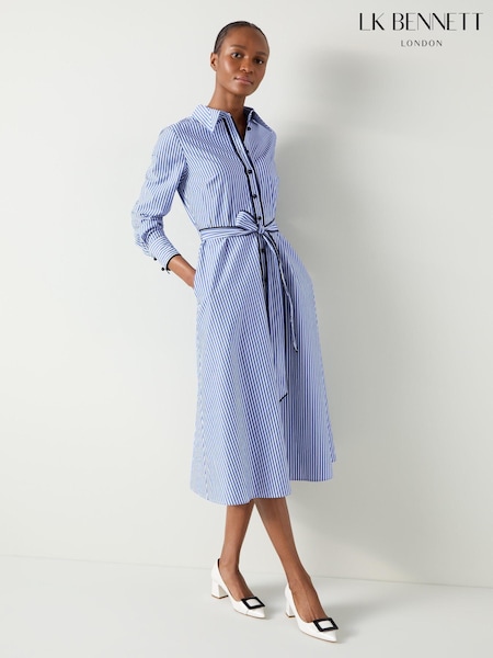 LK Bennett Lucan Striped 100% Cotton Shirt Dress (E70811) | 206 €