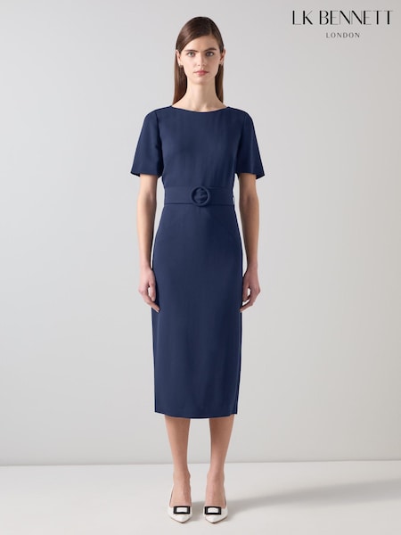 LK Bennett Blue Klaudia Spring Belted Dart Detail Dress (E70813) | €238