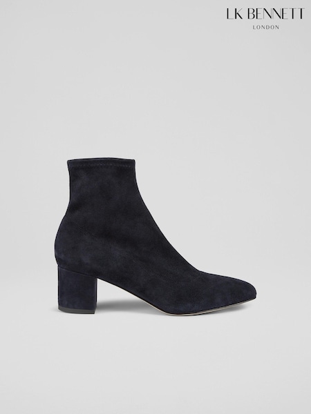 LK Bennett Navy Blue Grove Low Block Stretch Ankle Boots (E70850) | 1,876 QAR