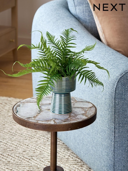 Green Artificial Fern in Ribbed Glaze Pot (E70874) | €26