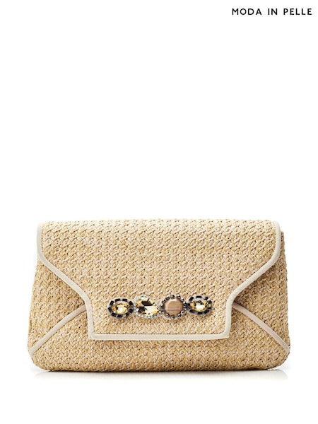 Moda in Pelle Natural Quinn Raffia Clutch With Gem Trim (E70901) | € 54