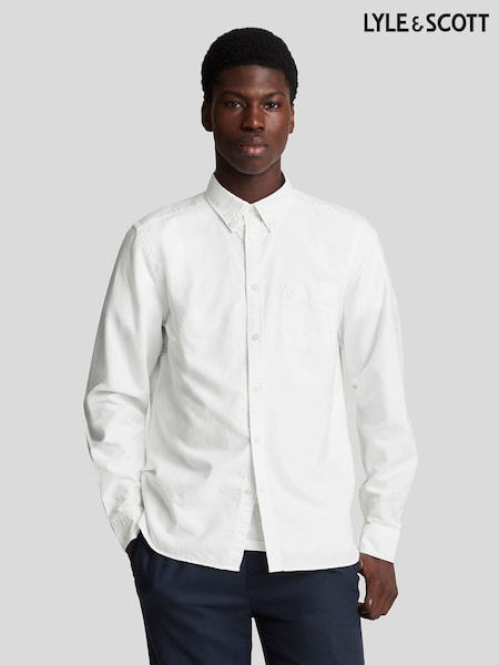 Lyle & Scott White Tonal Eagle Plain Oxford 100% Cotton Shirt (E70948) | AED379