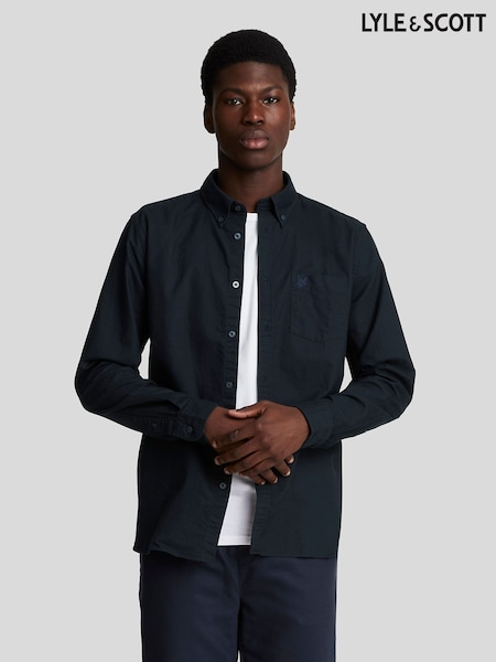 Lyle & Scott Blue Tonal Eagle Plain Oxford 100% Cotton Shirt (E70960) | €93