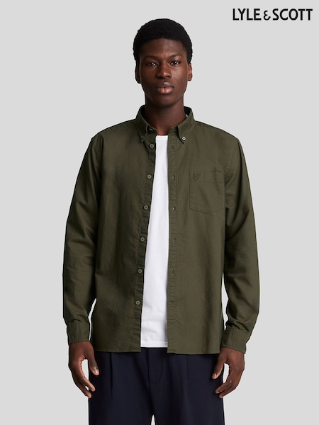 Lyle & Scott Green Tonal Eagle Plain Oxford 100% Cotton Shirt (E70962) | €93