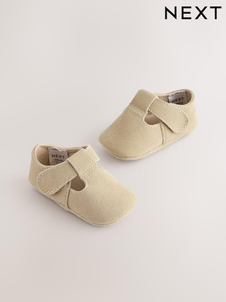 Stone Suede Baby Leather T-Bar Shoes (0-24mths) (E70980) | €17