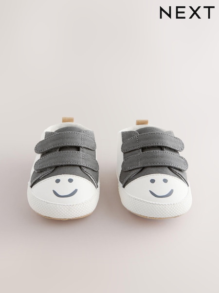 Charcoal Grey Happy Face Baby Two Strap Trainers (0-24mths) (E70985) | €7