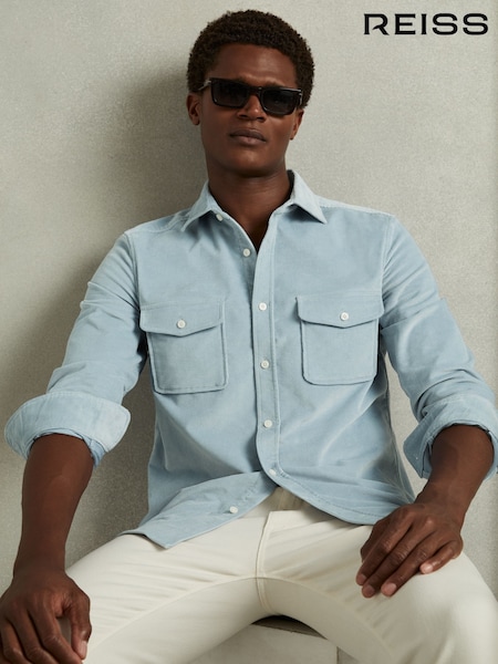 Reiss Soft Blue Tucci Cotton-Blend Corduroy Overshirt (E70998) | €200