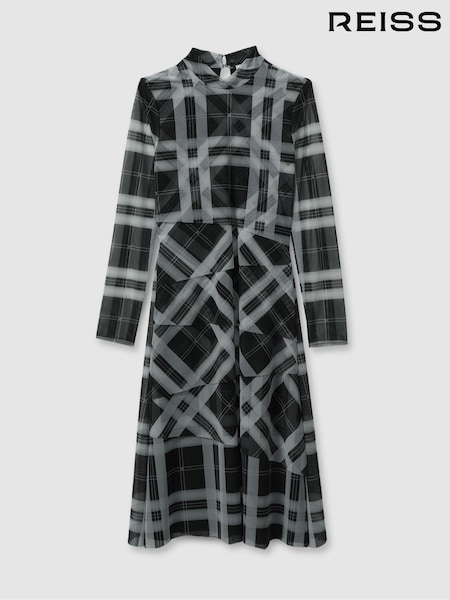 Reiss Black/Ecru Sophia 9-13 yrs Checked Tiered Midi Dress (E70999) | AED576