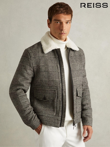 Reiss Black/White Fitz Wool-Blend Twill Zipped Jacket (E71004) | €495