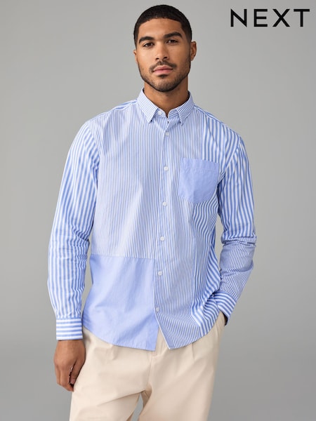 Blue 100% Cotton Long Sleeve Stripe Poplin Oxford Shirt (E71005) | 86 QAR
