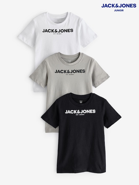 JACK & JONES JUNIOR Crew Neck Logo 100% Cotton White T-Shirts 3 Pack (E71009) | 34 €