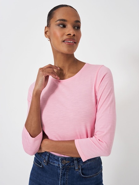 Pink - Crew Clothing Long Sleeve Perfect Slub Crew Neck 100% Cotton T-Shirt (E71121) | 39 €