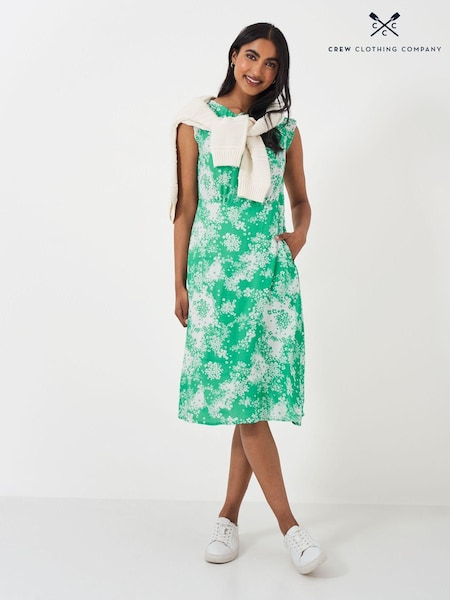 Crew Clothing Blue Tilly Tie Neck Frill Sleeved Printed Dress (E71126) | €56