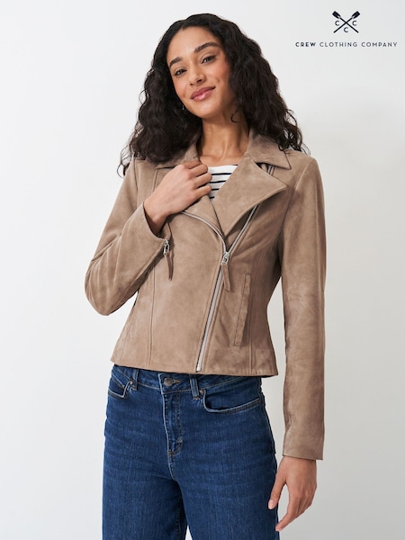Crew Clothing Natural Suede Biker Jacket (E71134) | ₪1,132