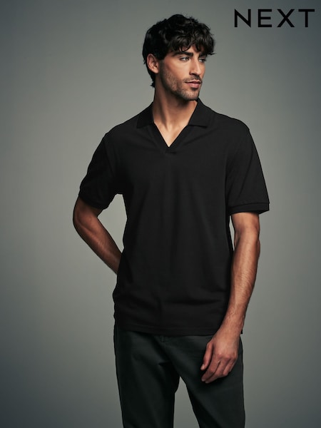 أسود - Short Sleeve Cuban Collar Pique Polo Shirt (E71211) | ‏79 د.إ.‏