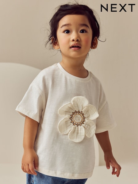 White Flower - Short Sleeve 100% Cotton T-Shirt (3mths-7yrs) (E71275) | 11 € - 14 €