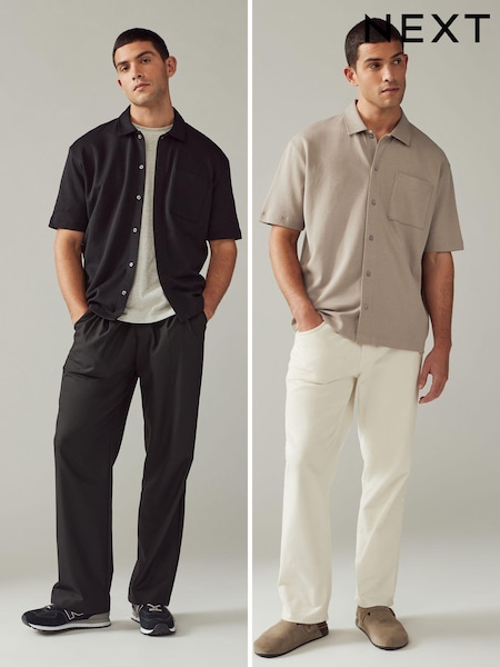 negru/nuanță neutră - Textured Jersey Mânecă scurtă Cămăși 2 Set (E71284) | 183 LEI