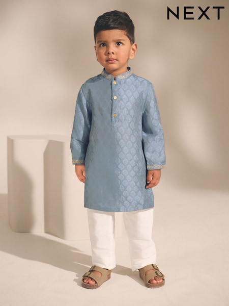 Mavi Yaprak İşlemeli - Eid Kurta (3mths-16yrs) (E71304) | ₺740 - ₺ 999