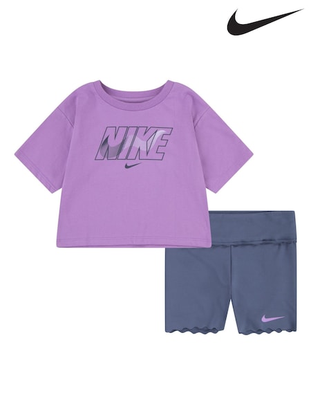 Nike Blue Swoosh Motion T-Shirt and Bike Shorts Set (E71314) | €50