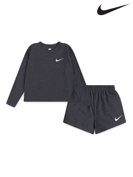 Nike Grey Little Kids Swoosh Motion Jaquard Long Sleeve Top and Shorts Set (E71317) | €57