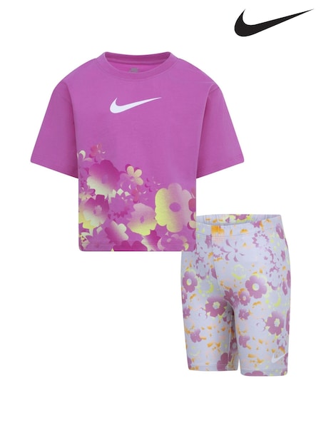 Nike Purple Little Kids Flowral T-Shirt And Shorts Set (E71328) | €46