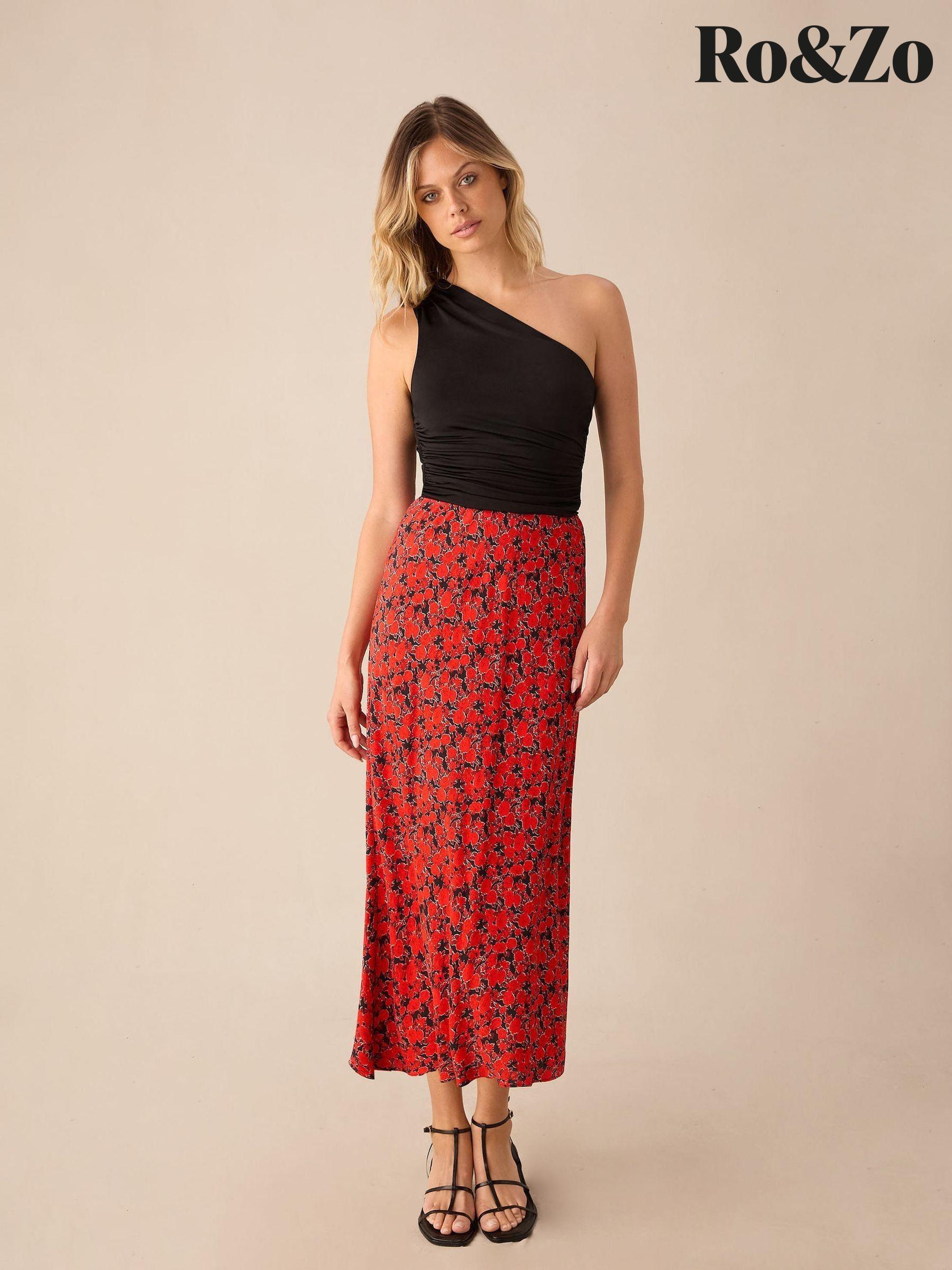 Red floral maxi skirt outlet