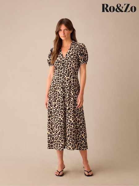 Ro&Zo Animal Print Petite Leopard Print Button Through Shirt Dress (E71350) | €67