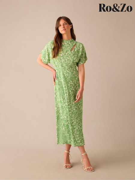 Ro&Zo Green Petite Ditsy Print Tuck Waist Midi Dress (E71352) | €66