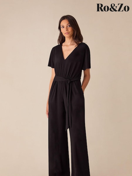 Ro&Zo Black Jersey Tie Belt Jumpsuit (E71357) | 195 QAR