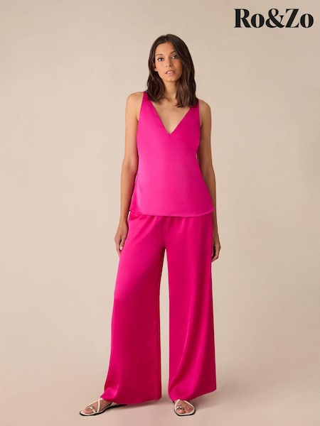 Ro&Zo Pink Satin Wide Leg Trousers (E71358) | €50