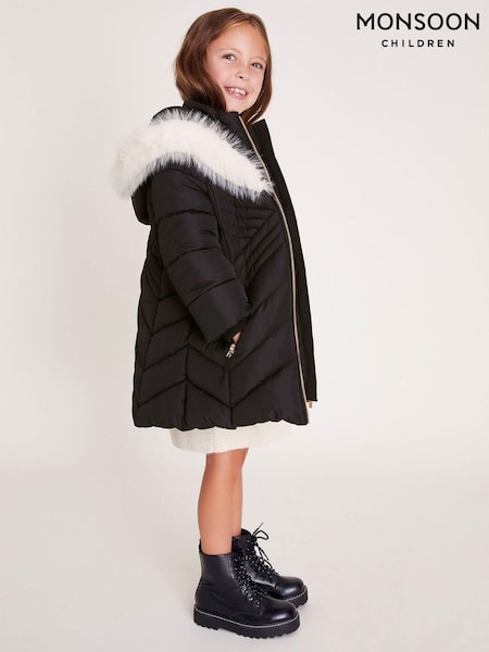 Monsoon Diagonal Padded Faux Fur Trim Coat (E71392) | €91 - €107