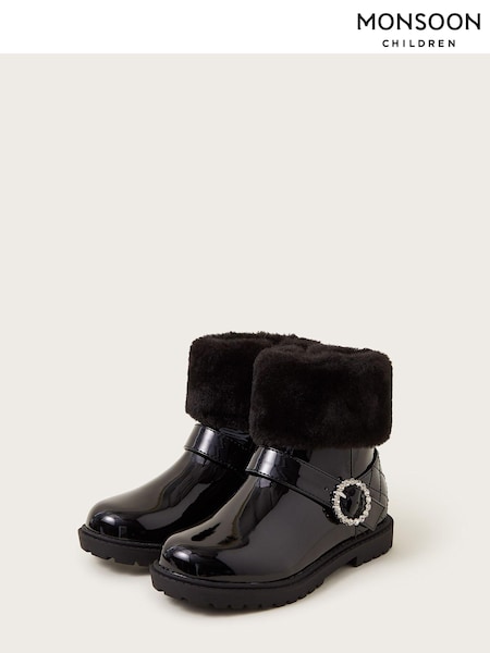 Monsoon Patent Faux Fur Cuff Boots (E71426) | 198 LEI - 219 LEI