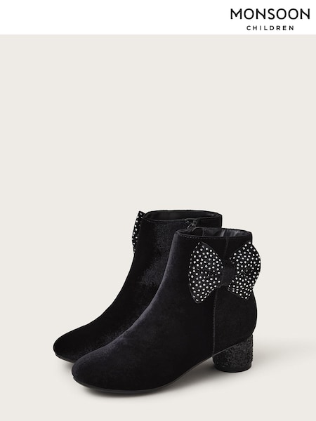 Monsoon Black Velvet Bow Boots (E71427) | ₪191 - ₪211