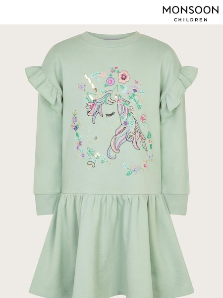 Monsoon Green 100% Cotton Unicorn Sweater Dress (E71437) | AED106 - AED124