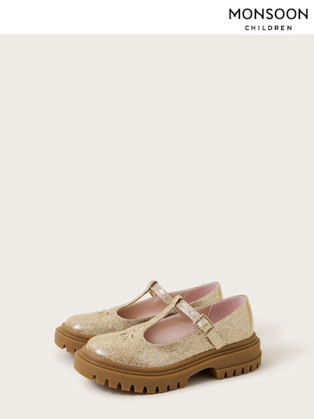 Monsoon Gold Glitter Patent Mary Jane Shoes (E71451) | 74 QAR - 79 QAR