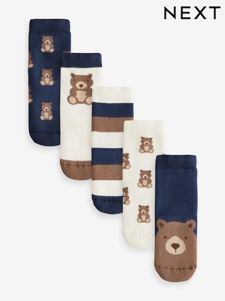Navy/Ecru Bear Cosy Terry Cotton Rich Socks 5 Pack (E71454) | €9 - €12